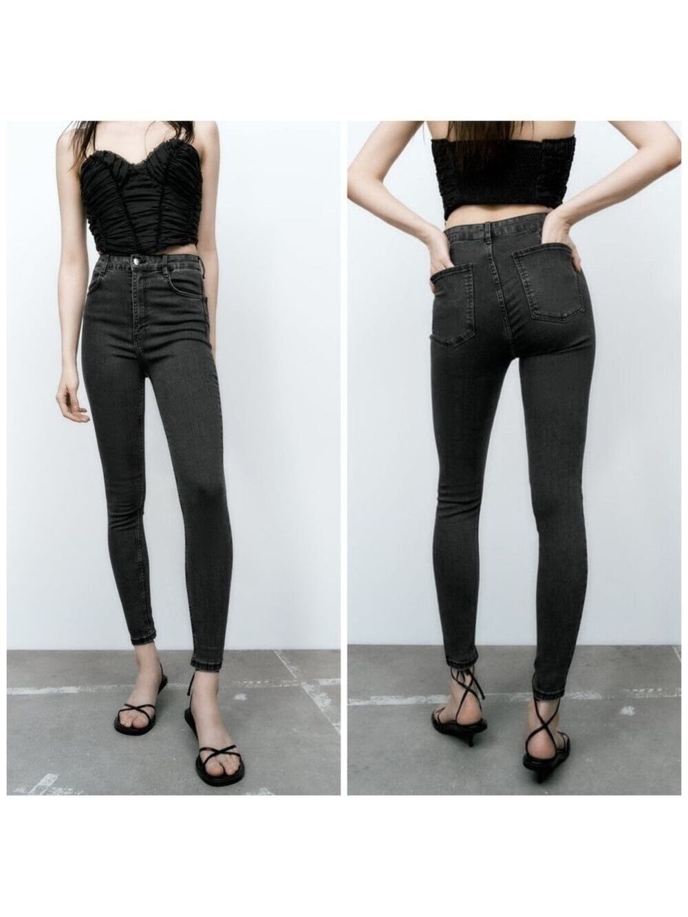 NEW Zara High Rise Skinny Leg Super Elastic TRF Grey Denim Jeggings Jeans